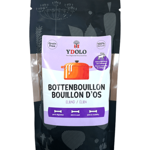 Ydolo healthy & pure bottenbouillon eland op een transparante achtergrond.