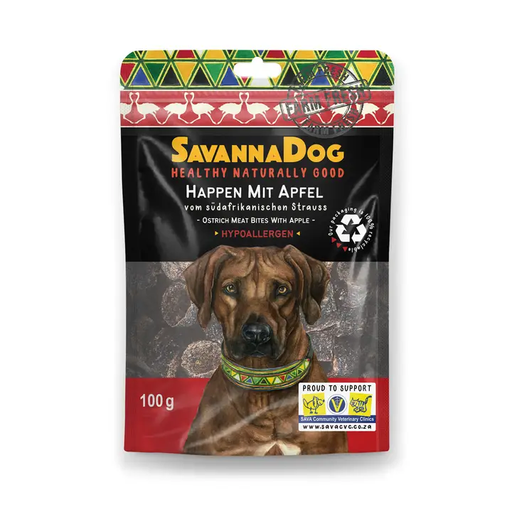 Savannadog struisvogelbites met appel