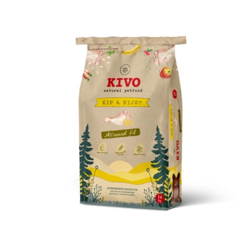 Kivo Kip & Rijst Glutenvrij Allround Fit – glutenvrij droogvoer voor honden met kip en rijst