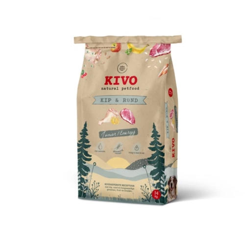 Kivo Kip & Rund Glutenvrij Junior/Energy droogvoer voor honden – graanvrij met kip en rund
