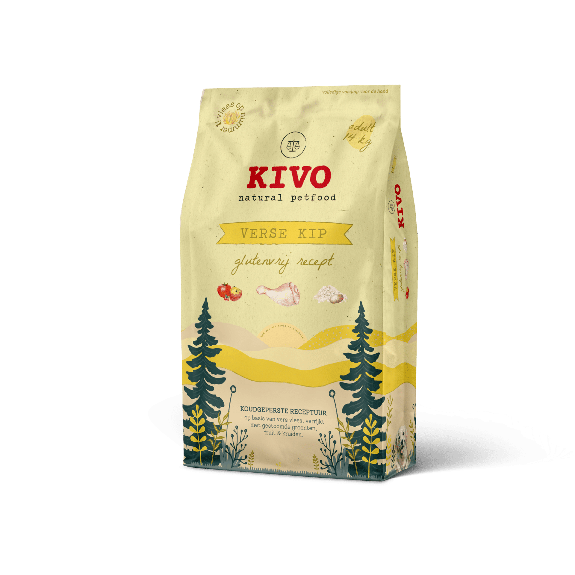 Kivo Verse Kip glutenvrij hondenvoer – droogvoer met verse kip, rijst en zalmolie voor honden