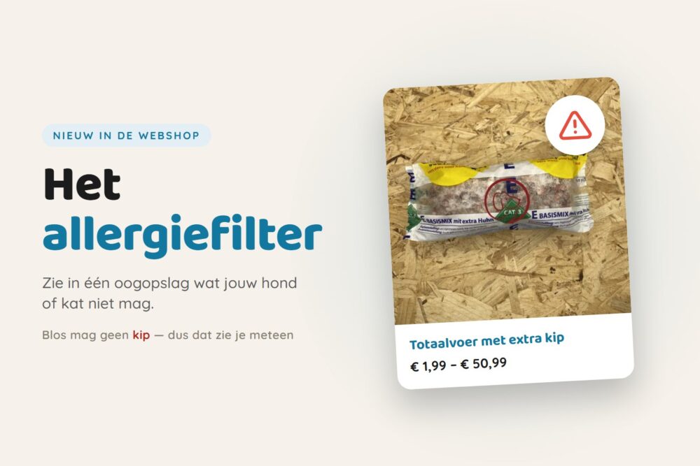 Productkaart met een rood waarschuwingsdriehoekje naast de tekst Het allergiefilter